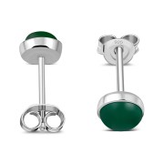 Green Agate Round Sterling Silver Stud Earrings, e440st